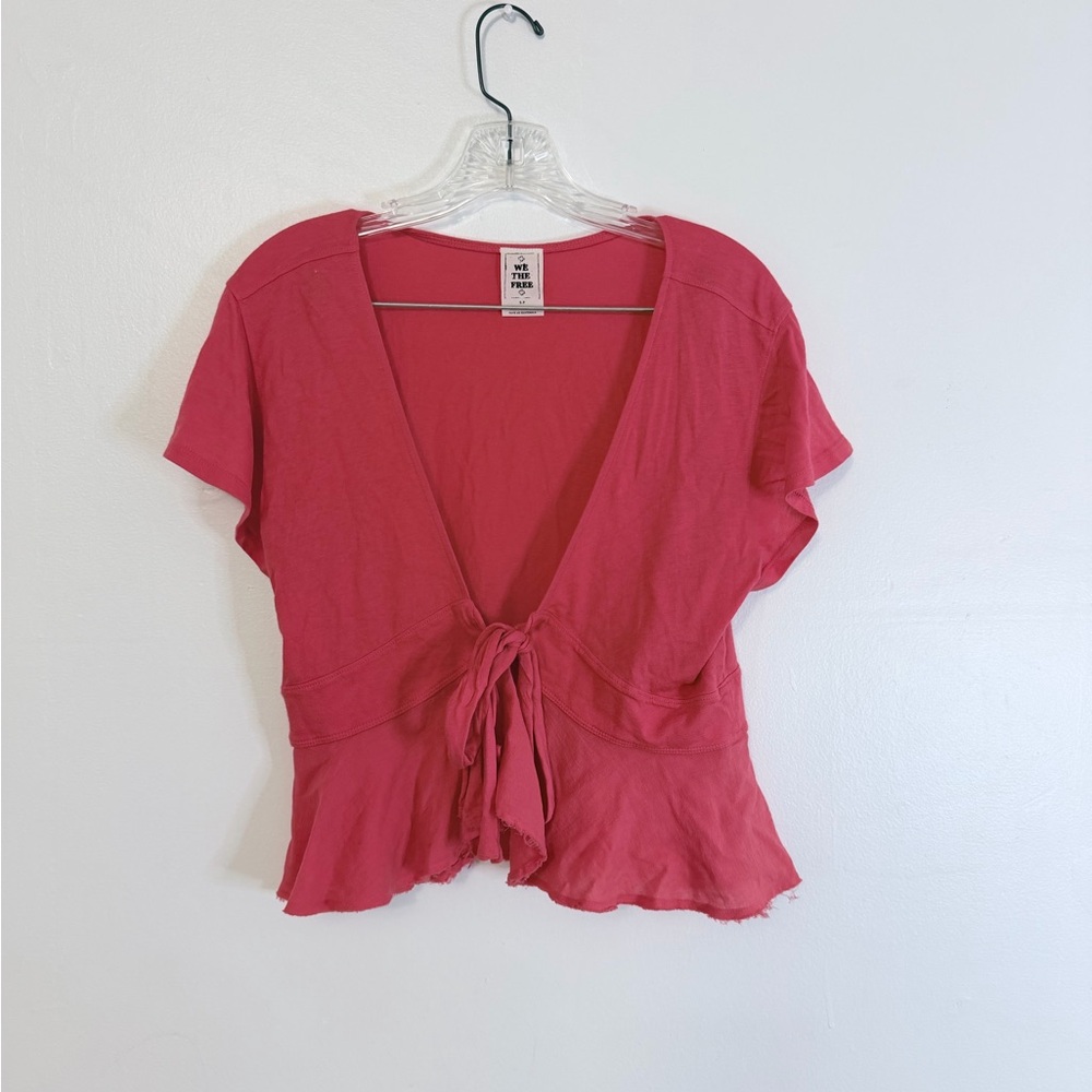 We The Free Pink Tie-Front Blouse